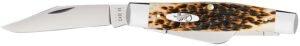 Case 00204 Stockman  Large 3.30"/2.30"/2.20" Folding Clip Point/Pen/Sheepsfoot Plain Mirror Polished Carbon Steel Blade, Peach Seed Jigged Amber Bone Handle