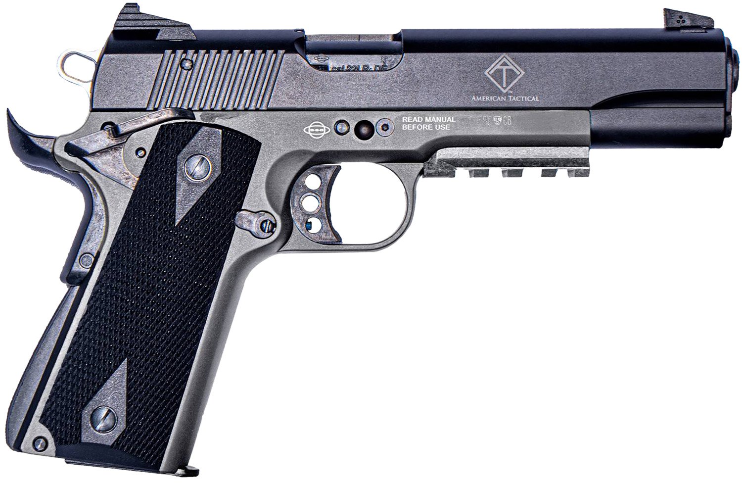 ATI GERG1911ADOPGR GSG 1911 22 LR 10+1 5″ Black Steel Barrel, Black Parkerized Serrated Slide, Gray Polymer Grip ATI GERG1911ADOPGR GSG 1911 22 LR 10+1 5″ Black Steel Barrel, Black Parkerized Serrated Slide, Gray Polymer Grip
