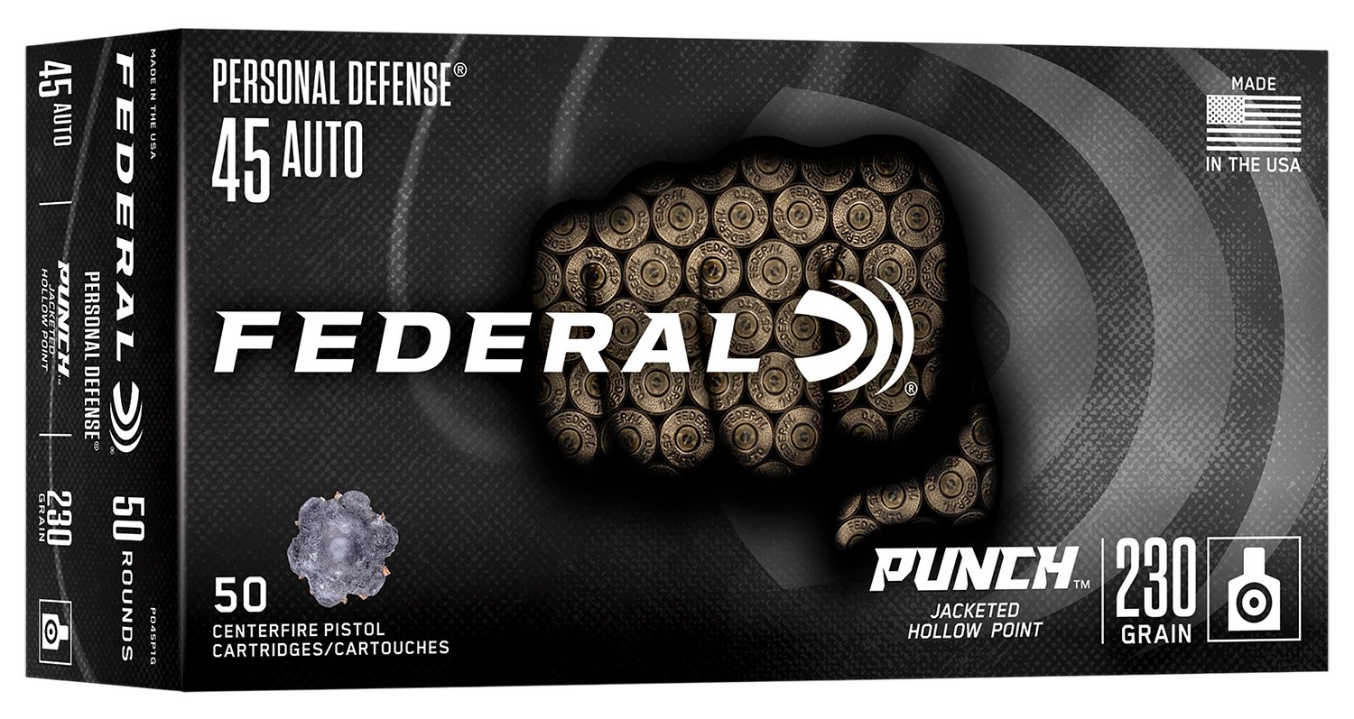 Federal PD45P1G Punch 45Auto 230gr Jacketed Hollow Point 50 Per Box/10 Case Federal PD45P1G Punch 45Auto 230gr Jacketed Hollow Point 50 Per Box/10 Case
