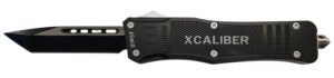 Xcaliber Knife Company  45 ACP  Large 3.80″ OTF Tanto Plain Black 440C SS Blade, 5.30″ Steel Handle