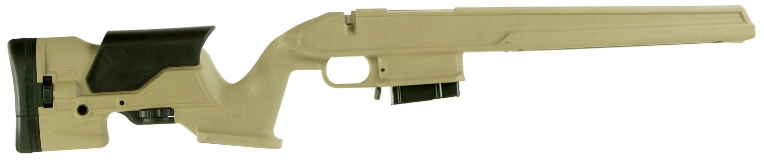 Archangel AA1500DT Precision Stock Desert Tan Synthetic Fixed with Adjustable Cheek Riser for Weatherby Vanguard; Howa 1500
