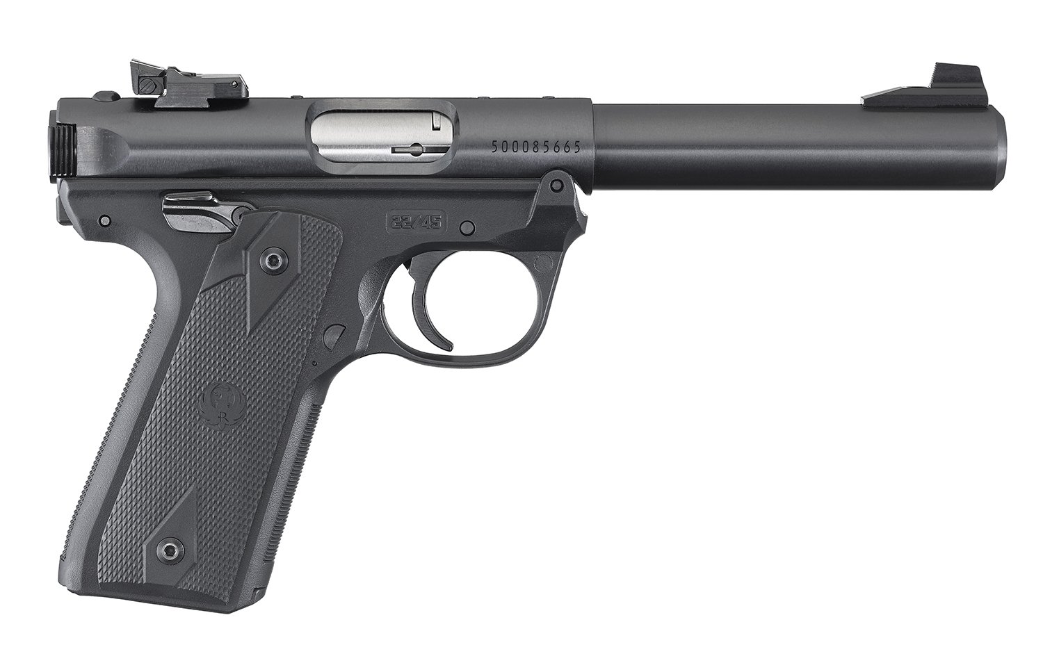 Ruger 40107 Mark IV 22/45 22 LR 10+1 5.50″ Bull Barrel, Blued Steel Slide & Frame, Checkered 1911-Style Panel Grip Ruger 40107 Mark IV 22/45 22 LR 10+1 5.50″ Bull Barrel, Blued Steel Slide & Frame, Checkered 1911-Style Panel Grip