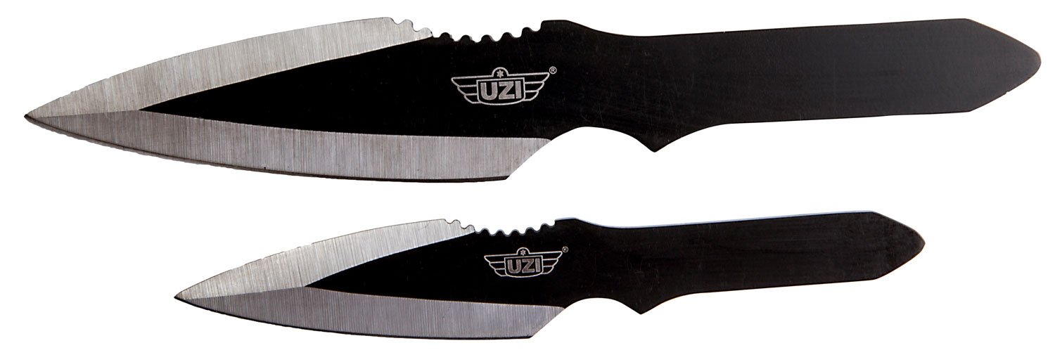 Uzi Accessories UZKTRW002 Throwing Knives Fixed Spear Point Plain Black Stainless Steel Blade Black Stainless Steel Handle Includes