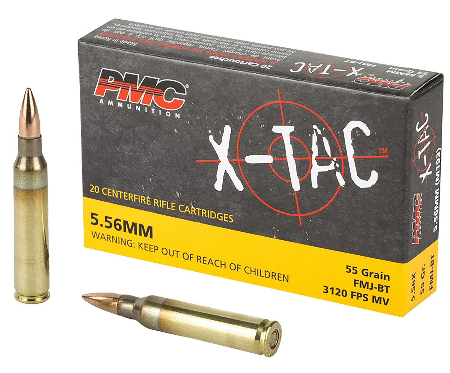 PMC 556X X-Tac 5.56x45mmNATO 55gr Full Metal Jacket Boat Tail 20 Per Box/50 Case PMC 556X X-Tac 5.56x45mmNATO 55gr Full Metal Jacket Boat Tail 20 Per Box/50 Case