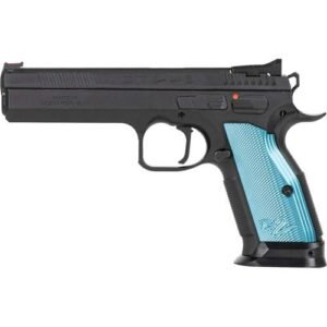 CZ-USA TS2 Handgun 9mm Luger 10rd Magazines (2) 5.28″ Barrel Black with Aluminum Blue Grips