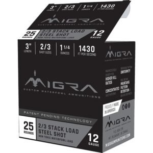 Migra Waterfowl Steel Shot Shot Shells 12 ga 3″ 1-1/4 oz #2#3 1430 fps 25/ct