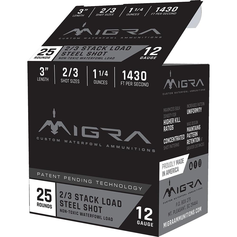 Migra Waterfowl Steel Shot Shot Shells 12 ga 3″ 1-1/4 oz #2#3 1430 fps 25/ct Migra Waterfowl Steel Shot Shot Shells 12 ga 3″ 1-1/4 oz #2#3 1430 fps 25/ct