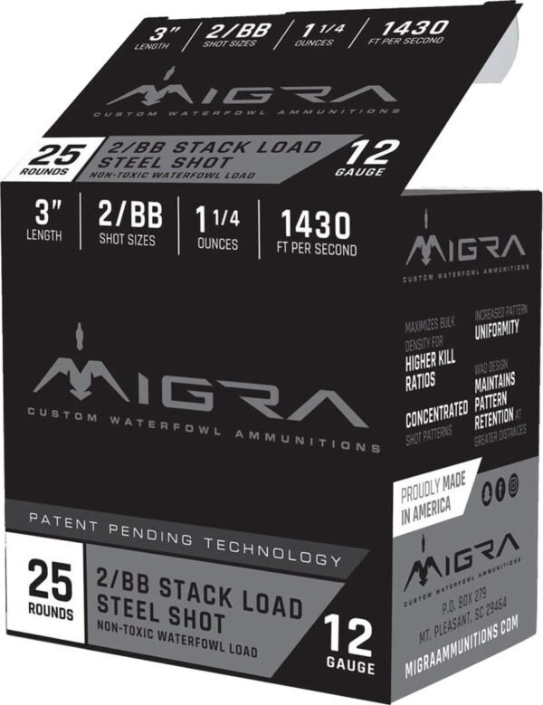 Migra Waterfowl Steel Shot Shotshell 12 ga 3″ 1-1/4 oz 1430 fps #2-BB 25/ct