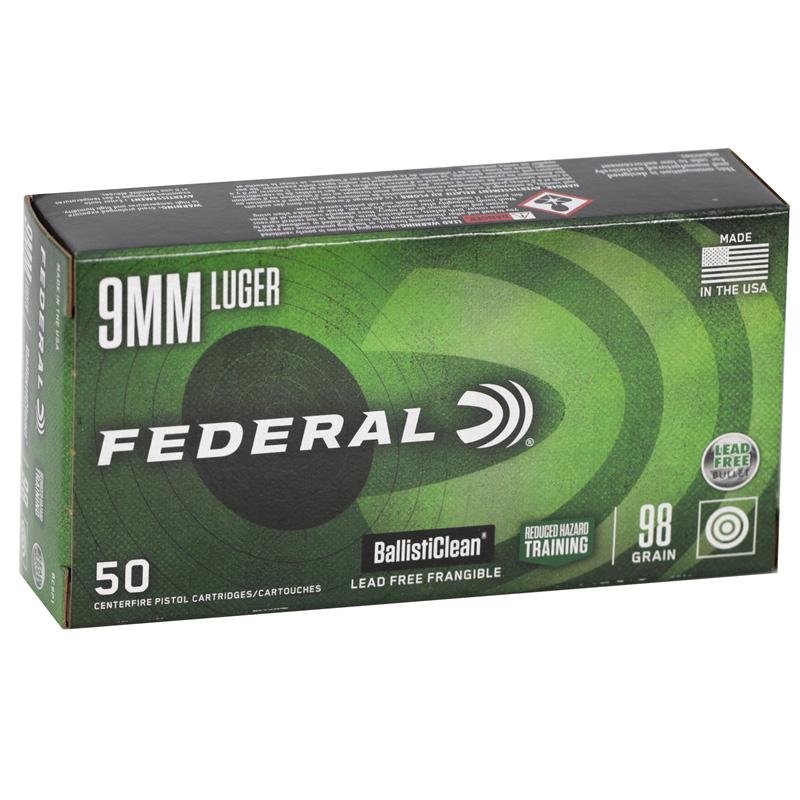 Federal BallistiClean Handgun Ammunition 9mm Luger 98gr LF Frangible 1240 fps 50/ct Federal BallistiClean Handgun Ammunition 9mm Luger 98gr LF Frangible 1240 fps 50/ct