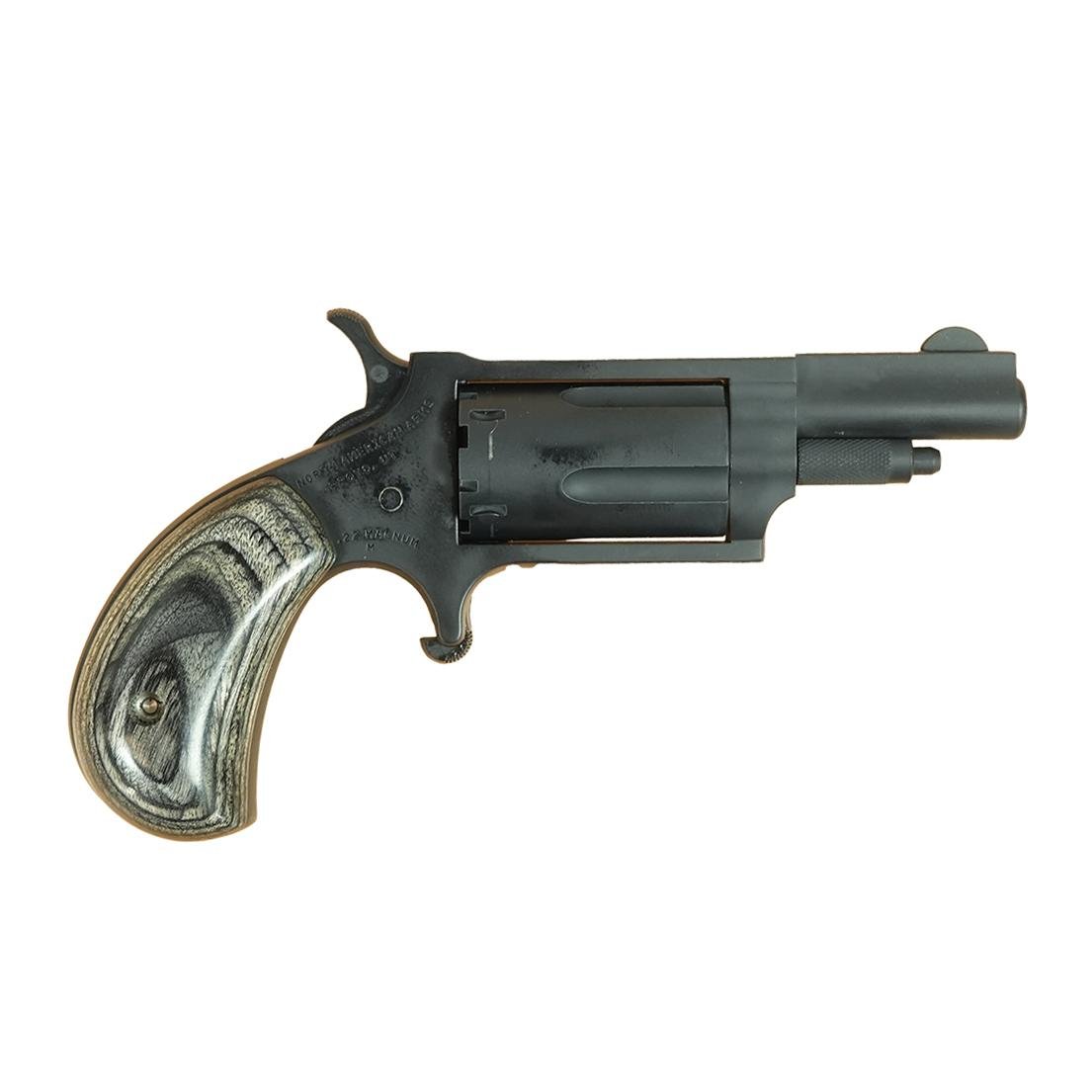 NAA 22M Mini Revolver Handgun .22 Magnum 5rd Capacity 1.625″ Barrel Grey Cerakote with Silver & Black Grip NAA 22M Mini Revolver Handgun .22 Magnum 5rd Capacity 1.625″ Barrel Grey Cerakote with Silver & Black Grip