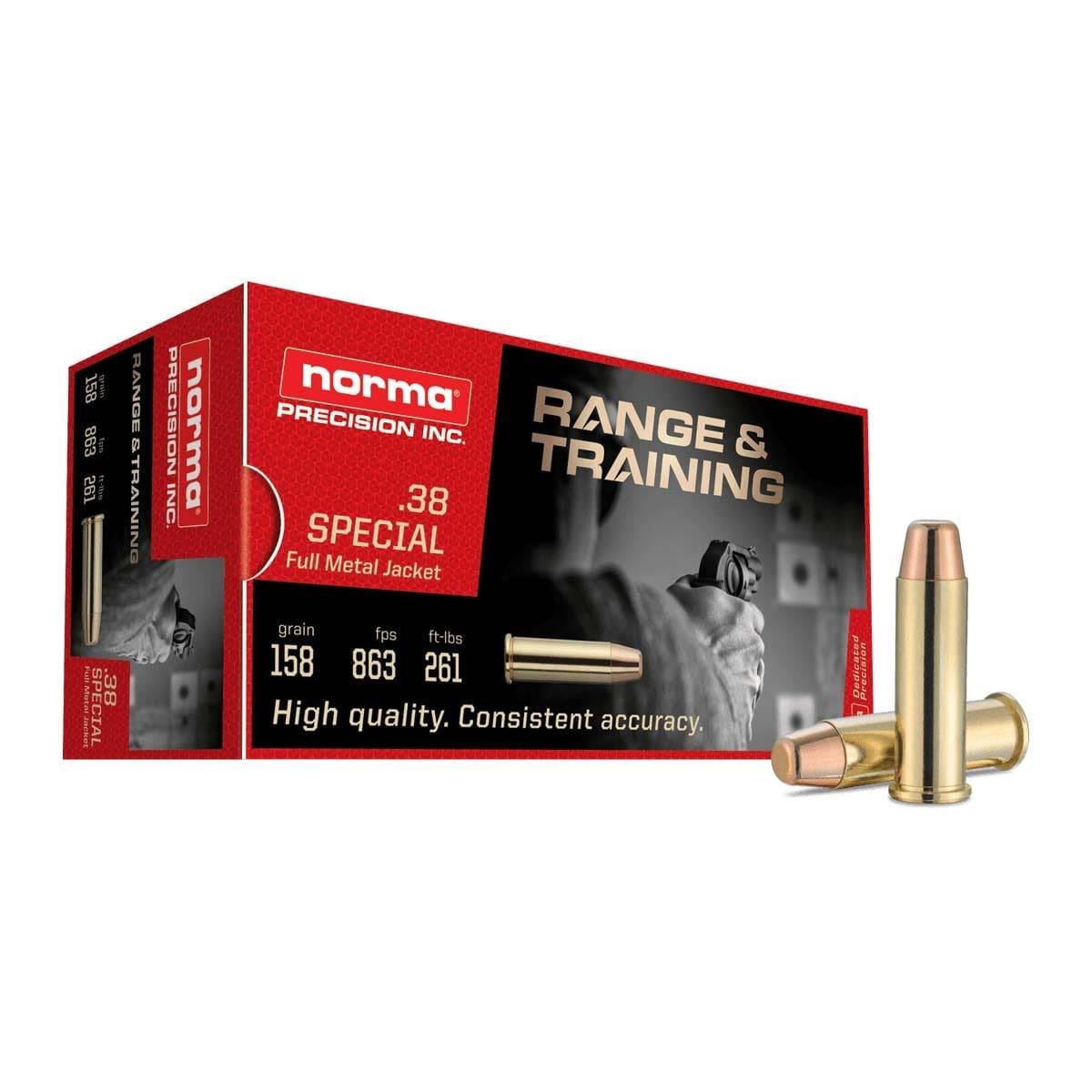 Norma Range & Training Rifle Ammunition .38 Spl 158gr FMJ 863 fps 50/ct Norma Range & Training Rifle Ammunition .38 Spl 158gr FMJ 863 fps 50/ct