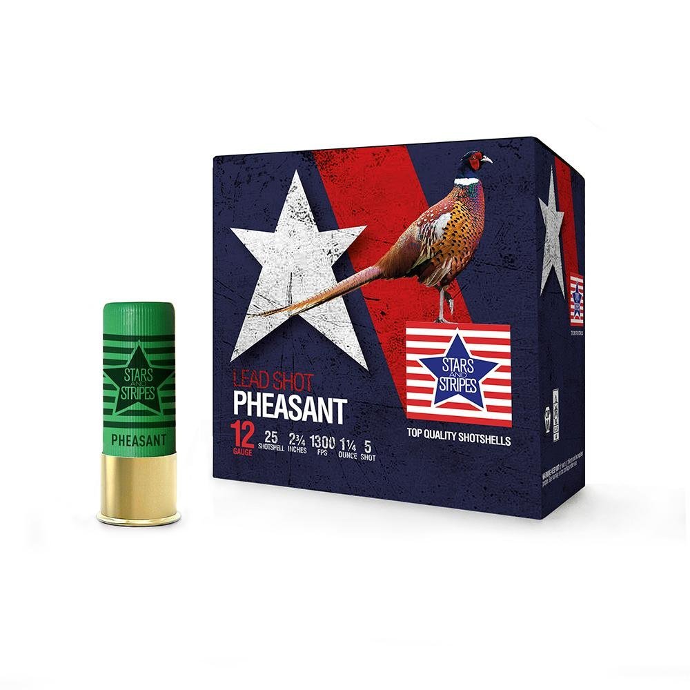 PPU Stars & Stripes Pheasant Load Shotshells 12ga 2-3/4” 1-1/4oz 1300 fps #5 25/ct PPU Stars & Stripes Pheasant Load Shotshells 12ga 2-3/4” 1-1/4oz 1300 fps #5 25/ct