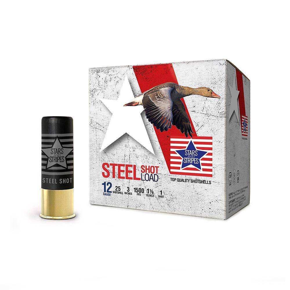 PPU Stars & Stripes Steel Shotshell 12ga 3” 1-1/8 oz 1500 fps #1 25/ct PPU Stars & Stripes Steel Shotshell 12ga 3” 1-1/8 oz 1500 fps #1 25/ct