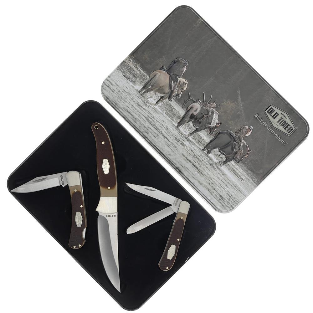Old Timer Knife Combo Tin Fixed and Folding Knives Old Timer Knife Combo Tin Fixed and Folding Knives