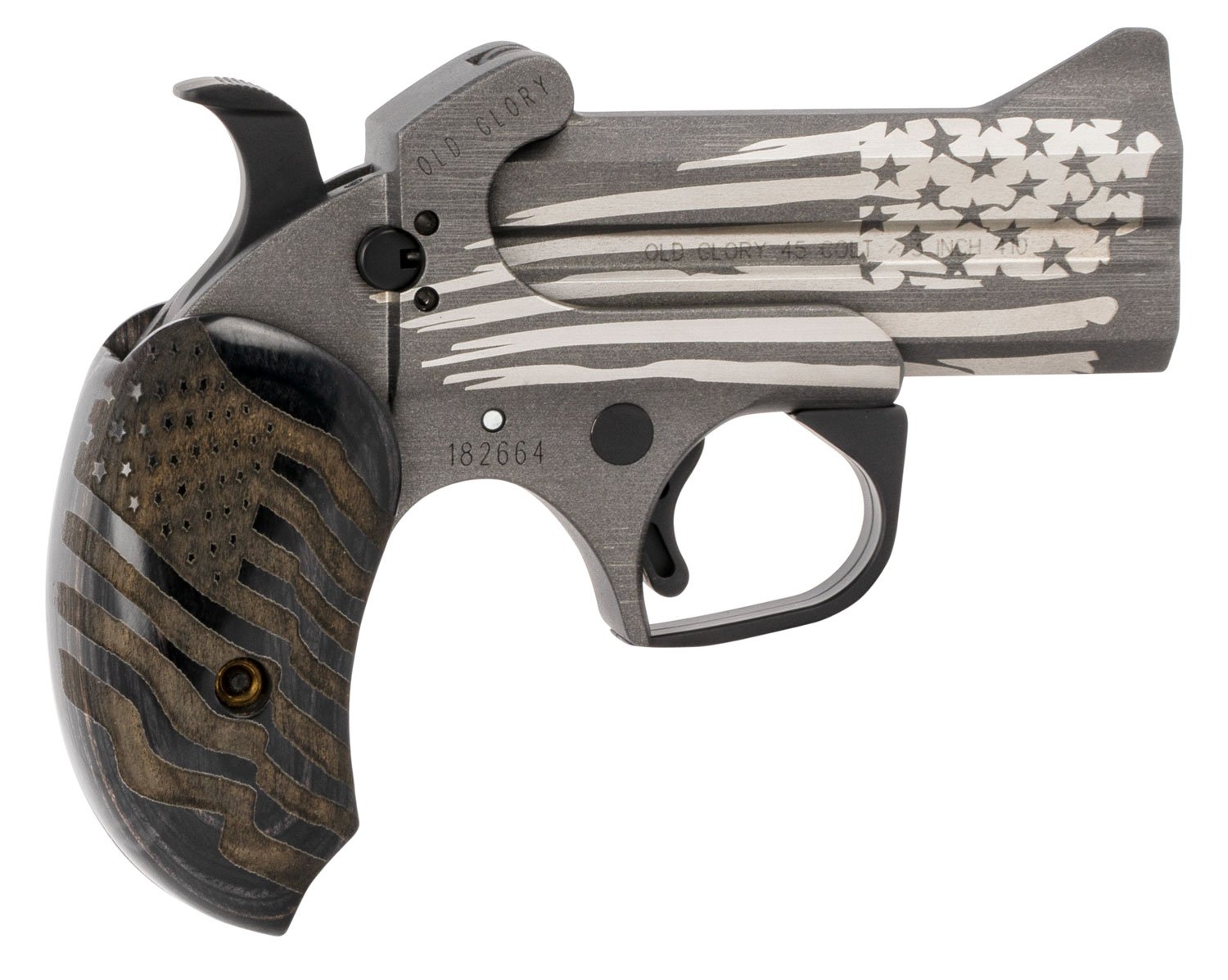 Bond Arms BAOG Old Glory 45 Colt (LC)/410 Gauge 2rd 3.50″ Stainless Barrel & Frame w/Cerakote Finished Laser Engraved American Flag, Auto Extractors & Rebounding Hammer, Custom Engraved Extended Blac Bond Arms BAOG Old Glory 45 Colt (LC)/410 Gauge 2rd 3.50″ Stainless Barrel & Frame w/Cerakote Finished Laser Engraved American Flag, Auto Extractors & Rebounding Hammer, Custom Engraved Extended Blac