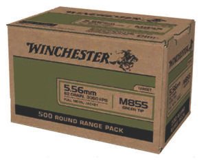 Winchester Ammo WM855500 USA M855 Green Tip 5.56x45mmNATO 62gr Full Metal Jacket 500 Per Box/2 Case