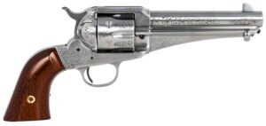 Taylors & Company 550408 1875 Army Outlaw 45 Colt (LC) Caliber with 5.50″ Barrel, 6rd Capacity Cylinder, Overall White Engraved Finish Steel & Walnut Grip