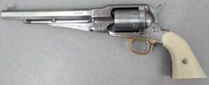 Taylors & Company 550763 1858 Remington Conversion 45 Colt (LC) Caliber with 8″ Barrel, 6rd Capacity Cylinder, Overall Nickel-Plated Engraved Finish Steel & 2-Piece Ivory Grip