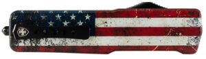 Templar Knife MAUS321 Premium LW US Flag Slim 3.25″ OTF Drop Point Plain Black Oxide Stonewashed D2 Steel Blade, 5″ US Flag Aluminum Handle