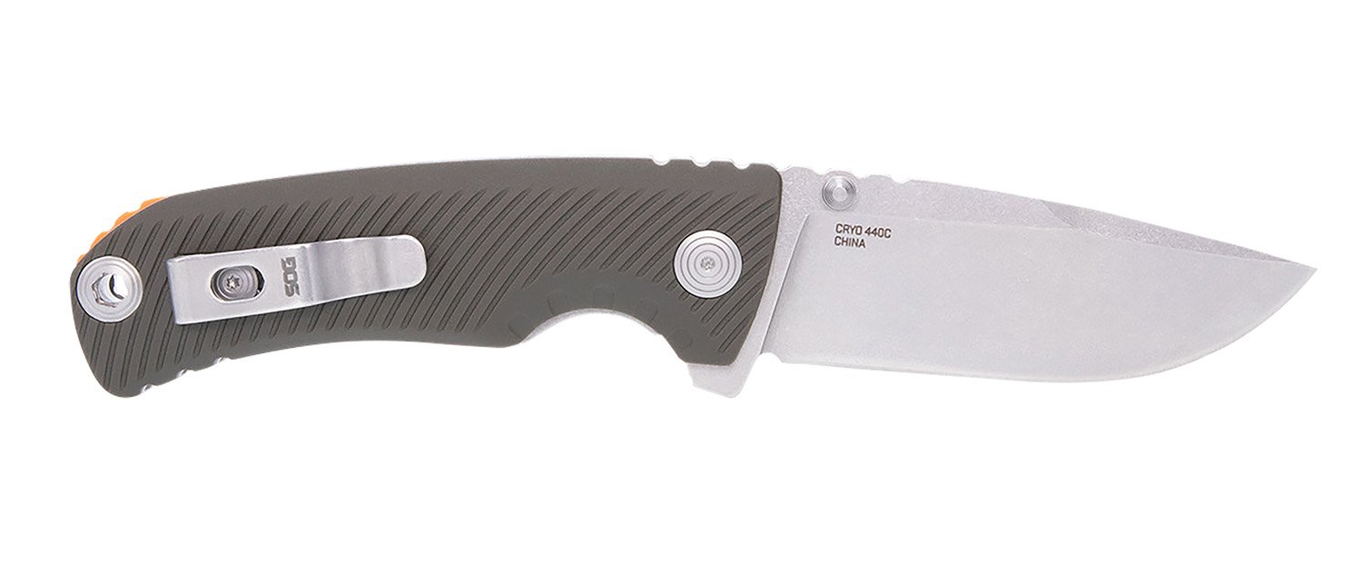 S.O.G SOG11060143 Tellus ATK 3.50″ Folding Clip Point Plain Stonewashed Cryo 440C SS Blade/ Olive Drab w/Orange Backspacer GRN Handle Includes Belt Clip S.O.G SOG11060143 Tellus ATK 3.50″ Folding Clip Point Plain Stonewashed Cryo 440C SS Blade/ Olive Drab w/Orange Backspacer GRN Handle Includes Belt Clip