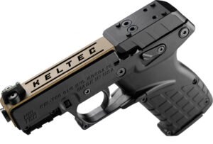Kel-Tec P17BBLKORTANS P17  Sports South Exclusive 22 LR 16+1 3.80″ Black Steel Barrel, Tan Optic Ready/Serrated Slide, Black Polymer Frame w/Picatinny Rail, Textured Grip
