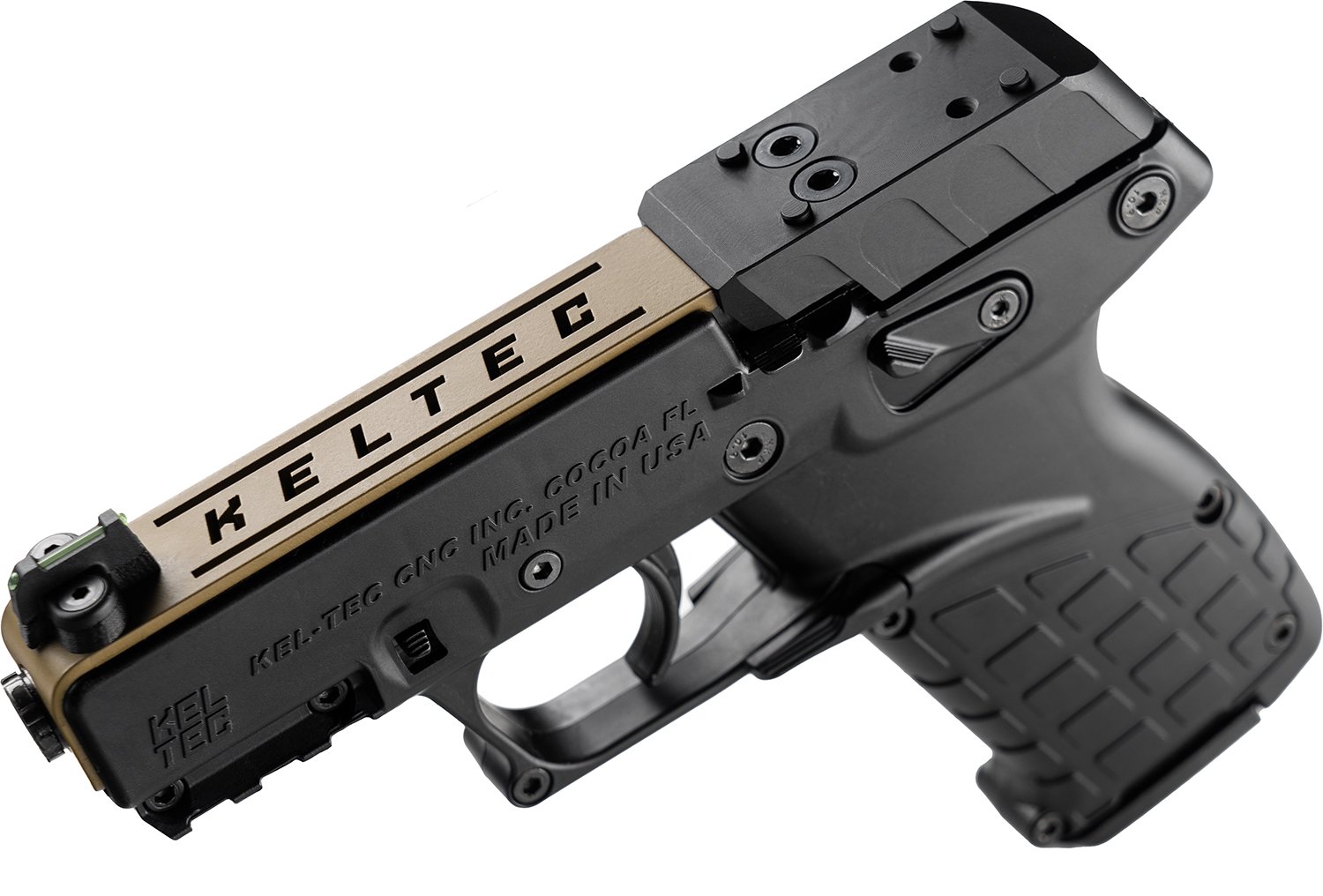 Kel-Tec P17BBLKORTANS P17 Sports South Exclusive 22 LR 16+1 3.80″ Black Steel Barrel, Tan Optic Ready/Serrated Slide, Black Polymer Frame w/Picatinny Rail, Textured Grip Kel-Tec P17BBLKORTANS P17 Sports South Exclusive 22 LR 16+1 3.80″ Black Steel Barrel, Tan Optic Ready/Serrated Slide, Black Polymer Frame w/Picatinny Rail, Textured Grip