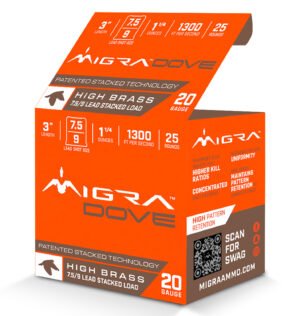 Migra Ammunitions M20UD75-9  Dove 20Gauge 3″ 1 1/4oz 7.5/9Shot 25 Per Box/10 Case