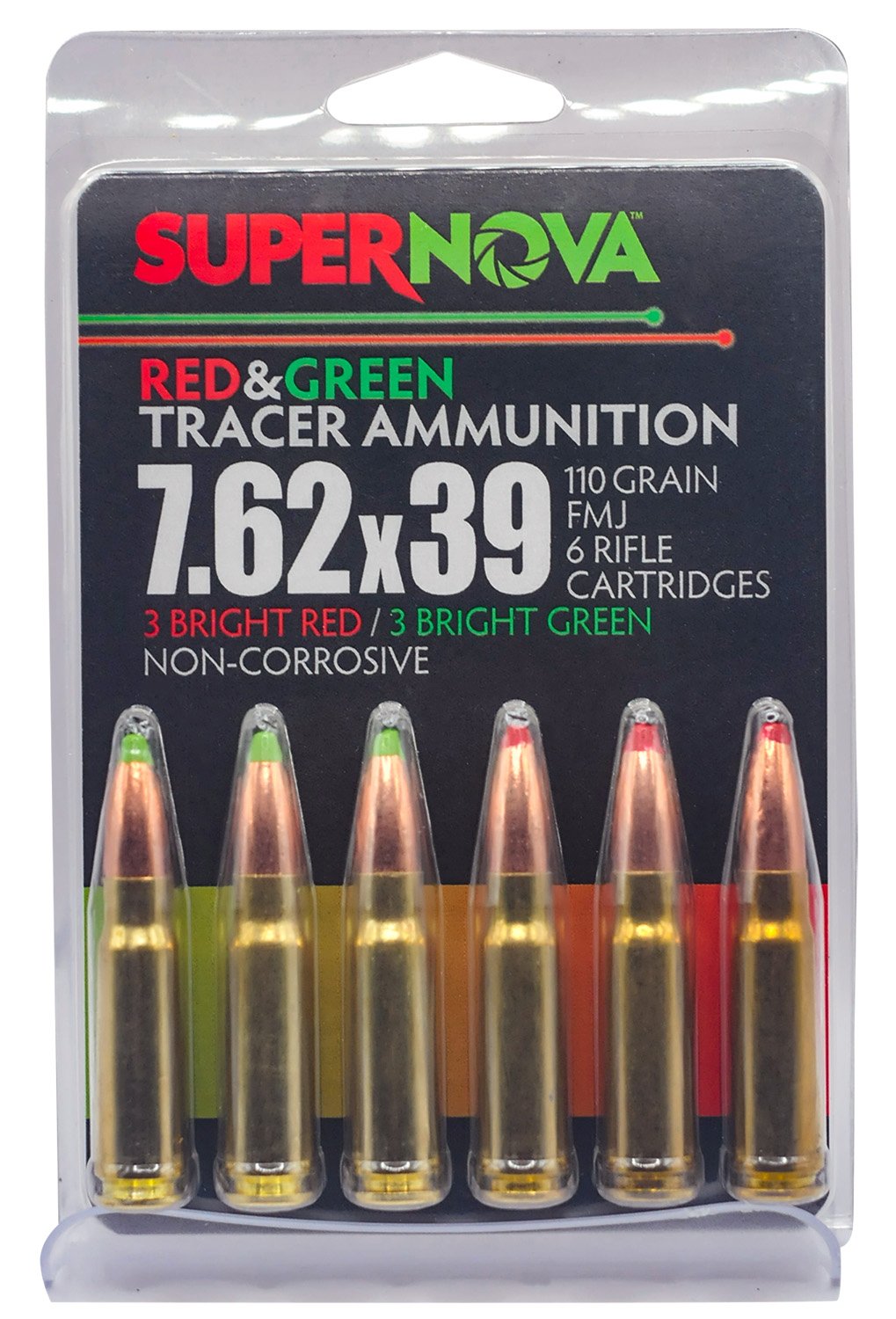 Supernova PMSN762MP Green/Red Tracer 7.62x39mm 110gr Full Metal Jacket 6 Per Box/60 Case Supernova PMSN762MP Green/Red Tracer 7.62x39mm 110gr Full Metal Jacket 6 Per Box/60 Case
