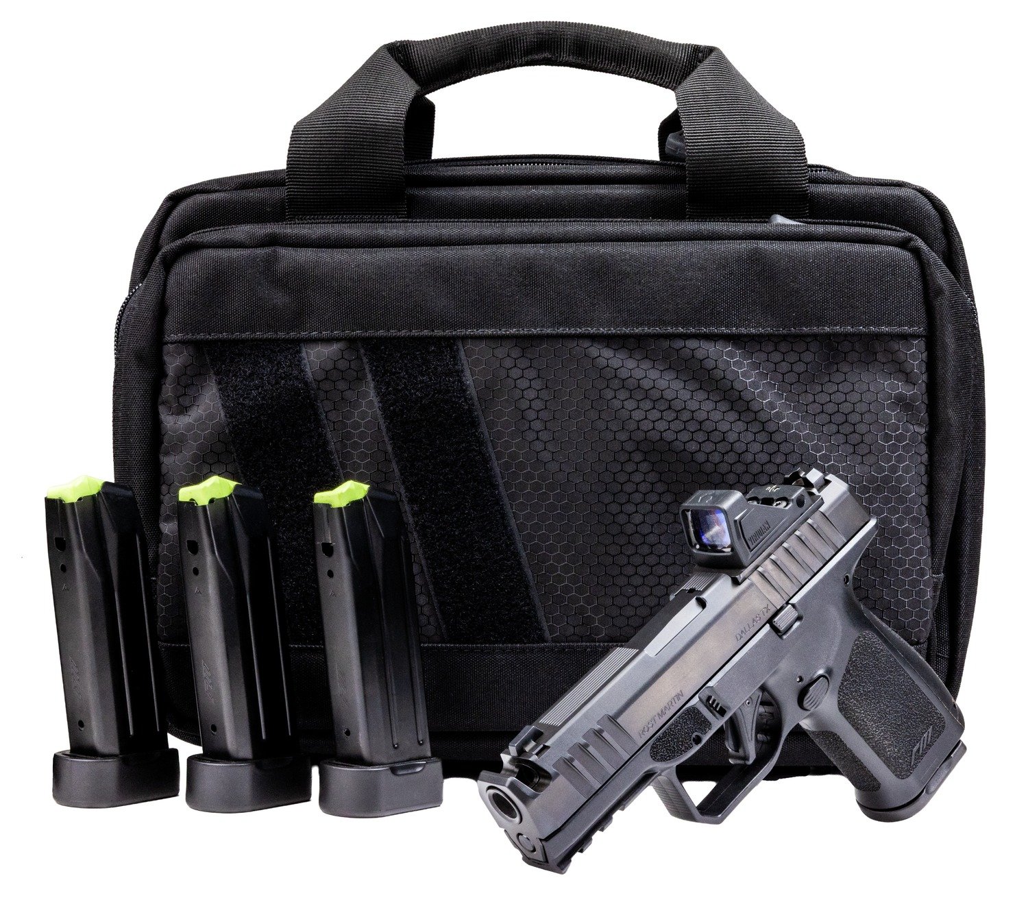 Rost Martin RM1CBLKOSP(COMP)SPL RM1C Comp Bundle 9mm Luger 17+1 4″ Compensated Barrel, Black Nitron Steel Integrated Compensator/Serrated w/Optic Slide, Black Polymer Frame w/Picatinny Rail, Textured Rost Martin RM1CBLKOSP(COMP)SPL RM1C Comp Bundle 9mm Luger 17+1 4″ Compensated Barrel, Black Nitron Steel Integrated Compensator/Serrated w/Optic Slide, Black Polymer Frame w/Picatinny Rail, Textured