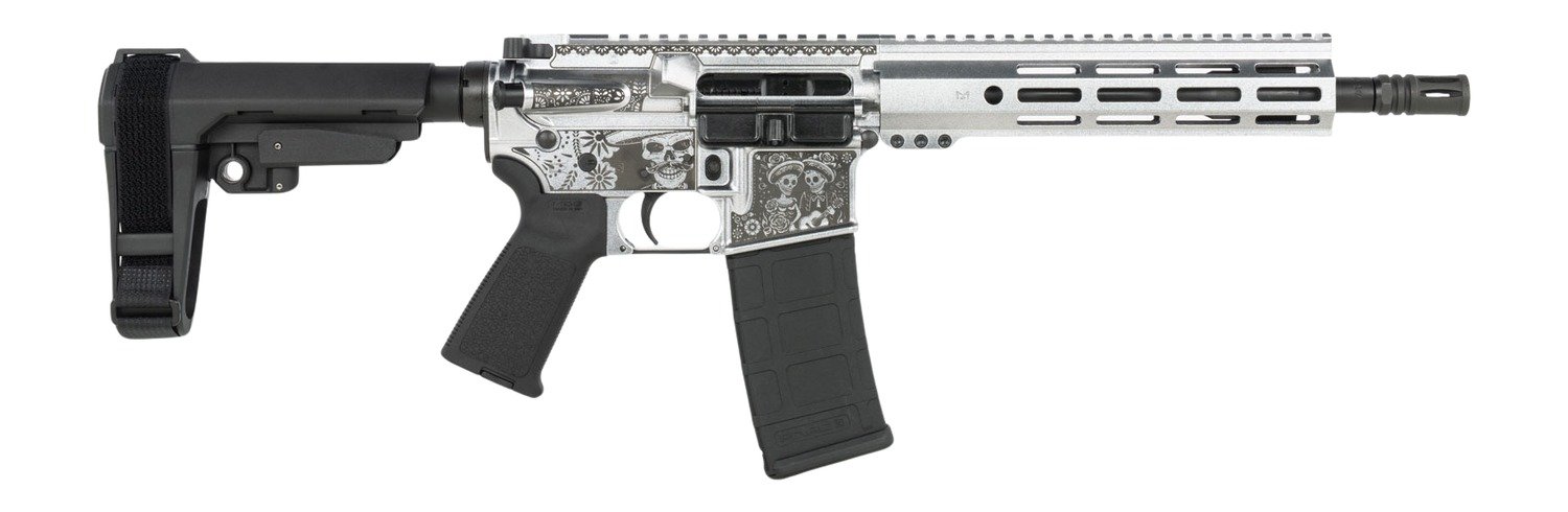 Shark Coast Tactical SCC07374DOD-P Day of the Dead 5.56 NATO 30+1 10.50″ Black Nitride Threaded Barrel, Aluminum Laser Engraved Receiver w/Picatinny Rail, M-LOK Handguard, Polymer SB Tactical SBA3 Br Shark Coast Tactical SCC07374DOD-P Day of the Dead 5.56 NATO 30+1 10.50″ Black Nitride Threaded Barrel, Aluminum Laser Engraved Receiver w/Picatinny Rail, M-LOK Handguard, Polymer SB Tactical SBA3 Br