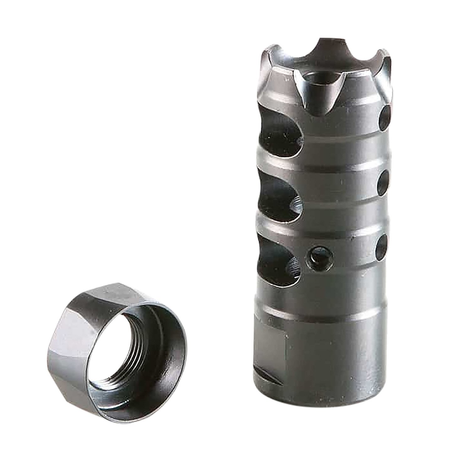 Patriot Ordnance Factory 00308 Triple Port Muzzle Brake Black Nitride 1/2″x28 Threads, 223 Rem 5.56x45mm NATO Patriot Ordnance Factory 00308 Triple Port Muzzle Brake Black Nitride 1/2″x28 Threads, 223 Rem 5.56x45mm NATO