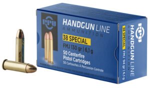 PPU PPH38SF Handgun  38Special 130gr Full Metal Jacket 50 Per Box/10 Case
