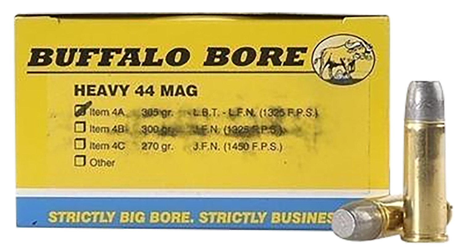 Buffalo Bore Ammunition 4A20 Heavy Strictly Business 44Rem Mag 305gr Hard Cast Lead Flat Nose 20 Per Box/12 Case Buffalo Bore Ammunition 4A20 Heavy Strictly Business 44Rem Mag 305gr Hard Cast Lead Flat Nose 20 Per Box/12 Case