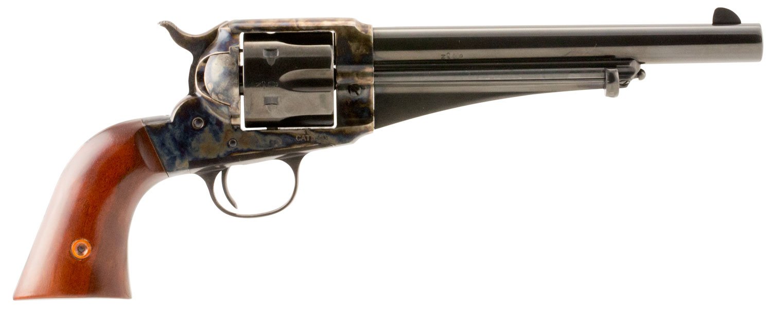 Taylors & Company 550378 1875 Army Outlaw Uberti Large 357 Mag/38 Special 6 Shot 7.50″ Blued Round Barrel & Cylinder, Color Case Hardened Steel Frame, Walnut Grip. Exposed Hammer Taylors & Company 550378 1875 Army Outlaw Uberti Large 357 Mag/38 Special 6 Shot 7.50″ Blued Round Barrel & Cylinder, Color Case Hardened Steel Frame, Walnut Grip. Exposed Hammer