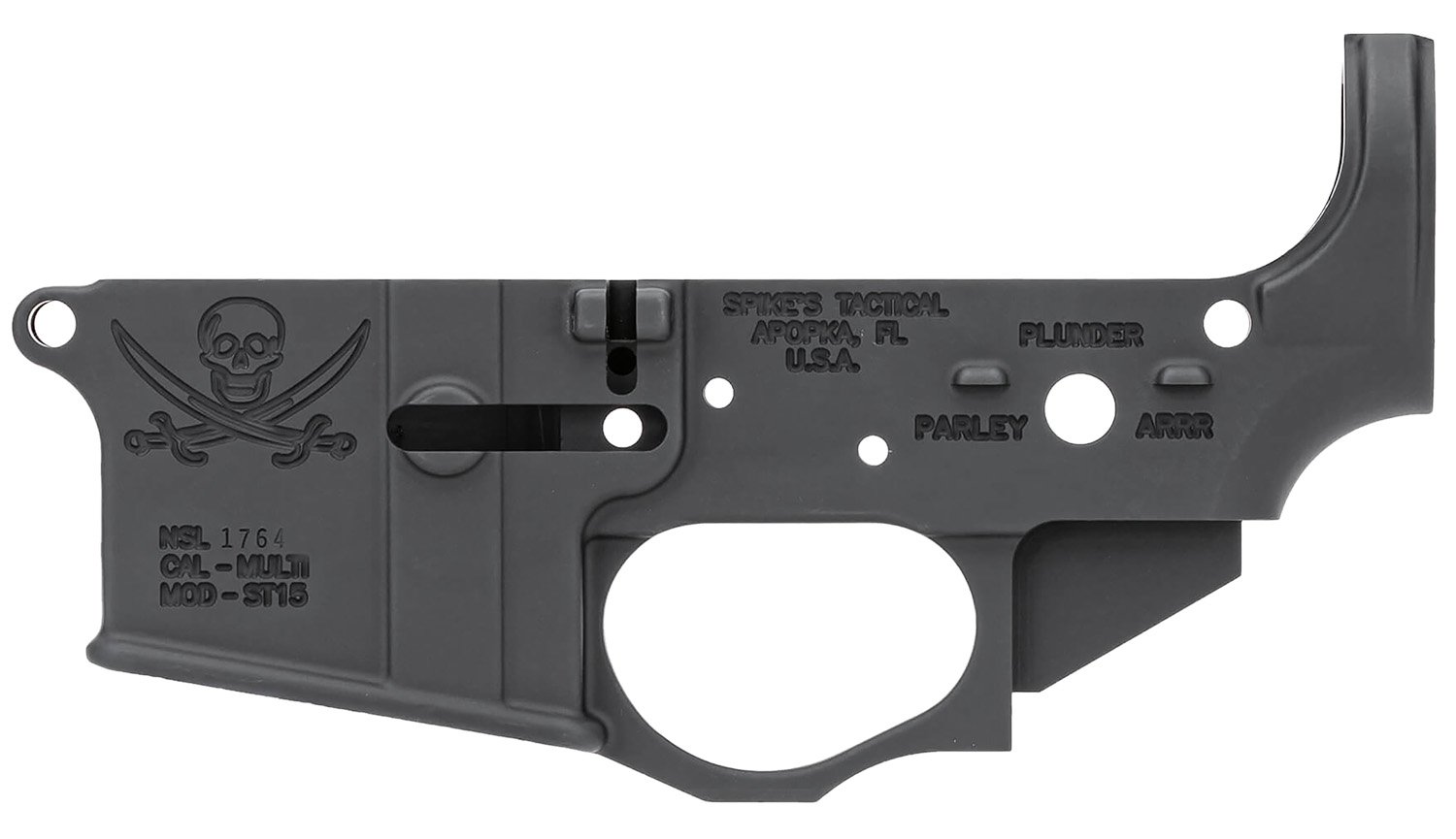 Spikes STLS016 Calico Jack Stripped Lower Receiver Multi-Caliber 7075-T6 Aluminum Black Anodized for AR-15 Spikes STLS016 Calico Jack Stripped Lower Receiver Multi-Caliber 7075-T6 Aluminum Black Anodized for AR-15