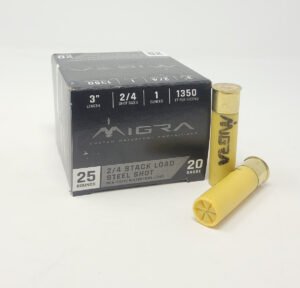 Migra 20 Gauge Ammunition M20S24 3″ Length #2/4 Shot 1oz 1350fps 25 Rounds