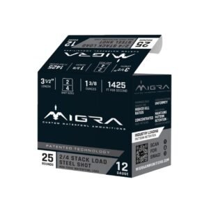 Migra Steel Waterfowl Stacked Shotshells 12ga 3.5″ 1-3/8oz 1425 fps #2 & #4 25/ct