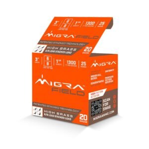 Migra Ultimate Field Hi-Brass Lead Stacked Shotshells 20ga 3″ 1-1/4 oz 1300 fps #6 & 8 Shot 25/ct