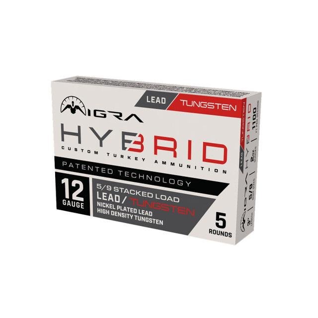 Migra Hybrid Turkey HD Tungsten/Nickel Plated Lead Stack Shotshells 12ga 3″ 2oz 1100 fps #5 & #9 5/ct Migra Hybrid Turkey HD Tungsten/Nickel Plated Lead Stack Shotshells 12ga 3″ 2oz 1100 fps #5 & #9 5/ct