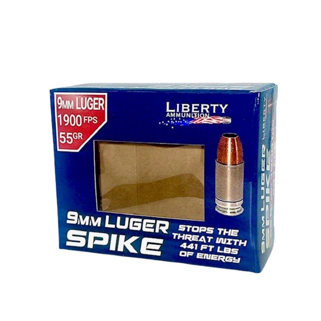 Liberty Spike Handgun Ammunition 9mm Luger 55gr HP 1900 fps 20/ct Liberty Spike Handgun Ammunition 9mm Luger 55gr HP 1900 fps 20/ct