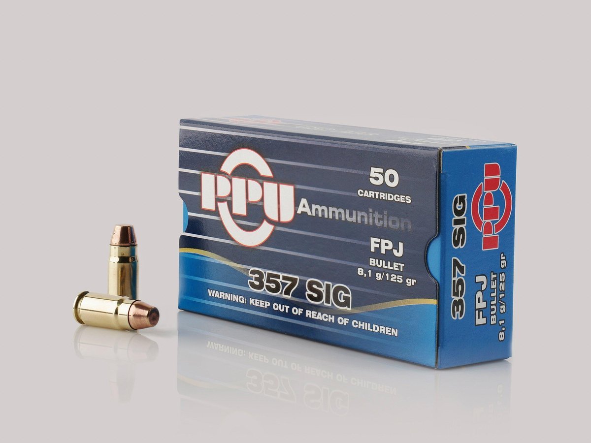 PPU Handgun Ammunition .357 SIG 125gr FPJ 1542 fps 50/ct PPU Handgun Ammunition .357 SIG 125gr FPJ 1542 fps 50/ct