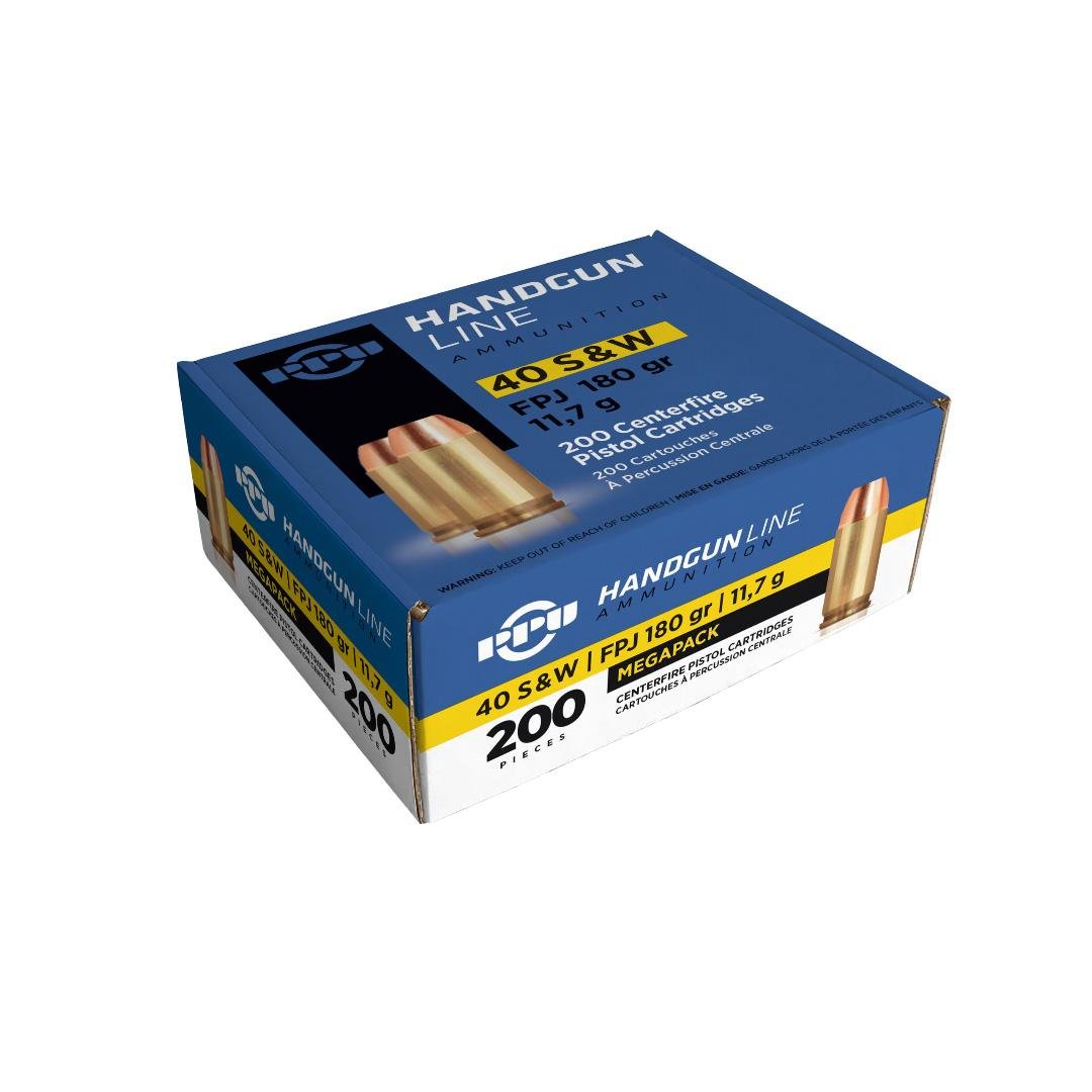 PPU 40 S&W Handgun Ammunition 180gr FMJ 935 fps 200/ct PPU 40 S&W Handgun Ammunition 180gr FMJ 935 fps 200/ct