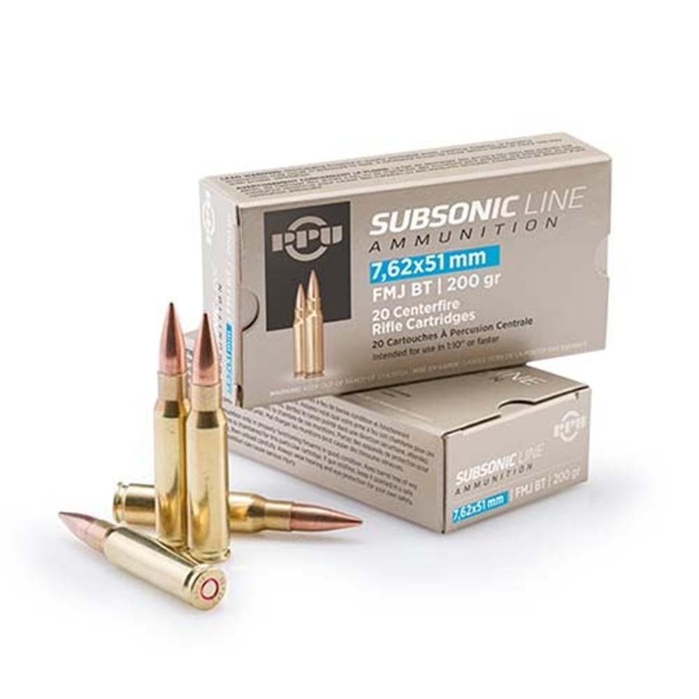 PPU Subsonic Rifle Ammunition 7.62X51 NATO 200 gr FMJBT 1050 fps 20/ct PPU Subsonic Rifle Ammunition 7.62X51 NATO 200 gr FMJBT 1050 fps 20/ct