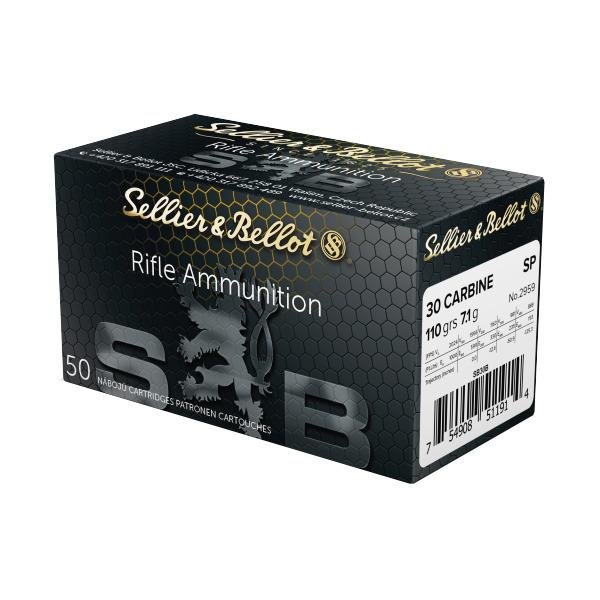 Sellier & Bellot Rifle Ammunition .30 Carbine 110 gr FMJ 1990 fps – 50/box Sellier & Bellot Rifle Ammunition .30 Carbine 110 gr FMJ 1990 fps – 50/box