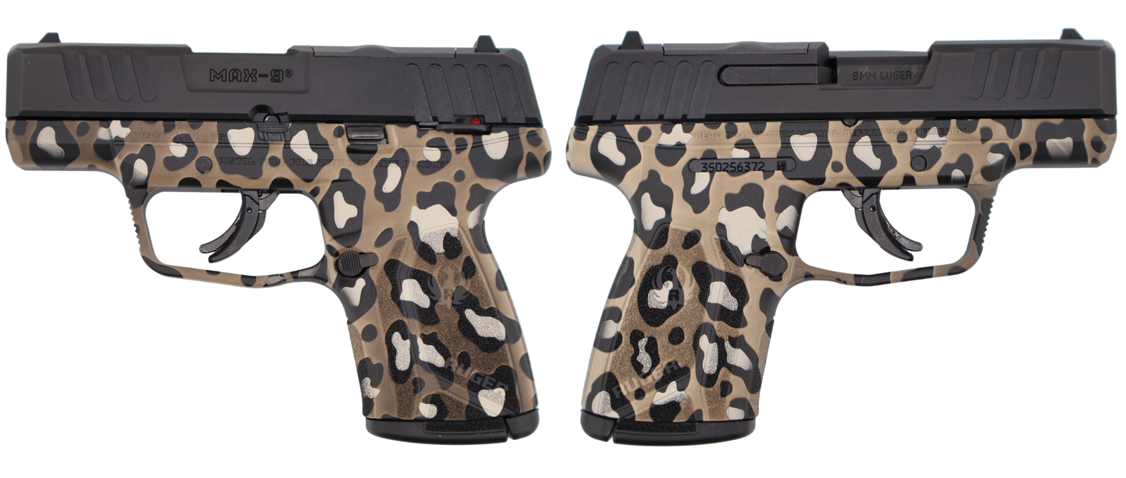 RUGER MAX-9 MANUAL SAFETY LEOPARD PRINT 9MM PISTOL BLACK 3.2" OPTIC READY 1-10RD MAGS
