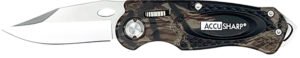AccuSharp 704C Sport  3″ Folding Plain Stainless Steel Blade/Camo Anodized Aluminum Handle Includes Belt Clip