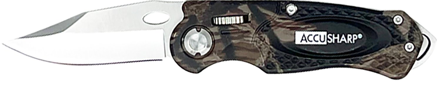 AccuSharp 704C Sport 3″ Folding Plain Stainless Steel Blade/Camo Anodized Aluminum Handle Includes Belt Clip AccuSharp 704C Sport 3″ Folding Plain Stainless Steel Blade/Camo Anodized Aluminum Handle Includes Belt Clip