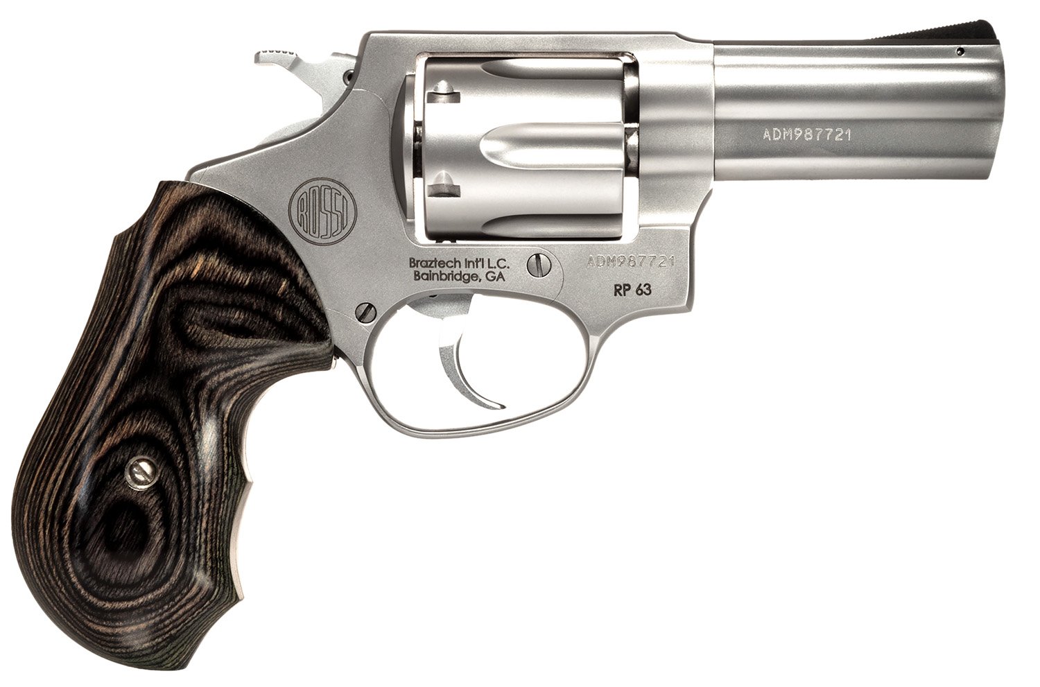 Rossi 2-RP639WD1 RP63 Small Frame 357 Mag 6rd 3″ Stainless Steel Barrel, Cylinder & Frame Black/Gray Laminate Grip, Hammer Block Safety, Exposed Hammer Rossi 2-RP639WD1 RP63 Small Frame 357 Mag 6rd 3″ Stainless Steel Barrel, Cylinder & Frame Black/Gray Laminate Grip, Hammer Block Safety, Exposed Hammer