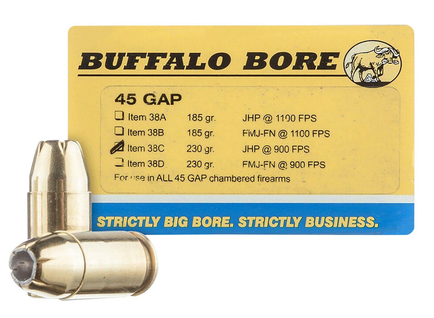 Buffalo Bore Ammunition 38C20 Personal Defense Strictly Business 45GAP 230gr Jacket Hollow Point 20 Per Box/12 Case Buffalo Bore Ammunition 38C20 Personal Defense Strictly Business 45GAP 230gr Jacket Hollow Point 20 Per Box/12 Case