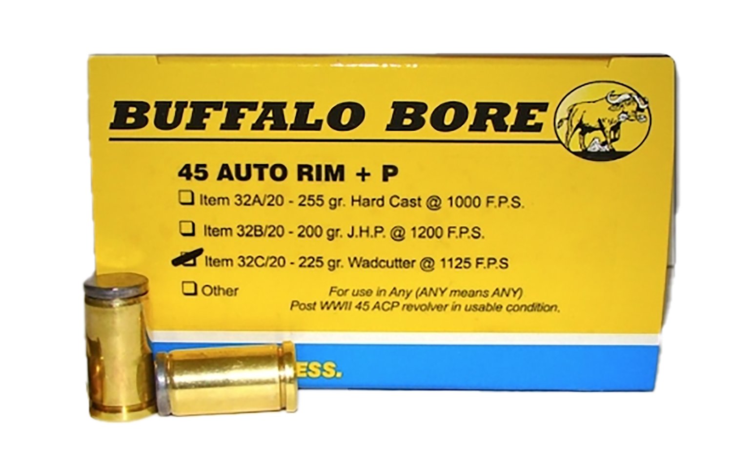 Buffalo Bore Ammunition 32C20 Personal Defense Strictly Business 45Auto Rim +P 225gr Wadcutter 20 Per Box/12 Case Buffalo Bore Ammunition 32C20 Personal Defense Strictly Business 45Auto Rim +P 225gr Wadcutter 20 Per Box/12 Case